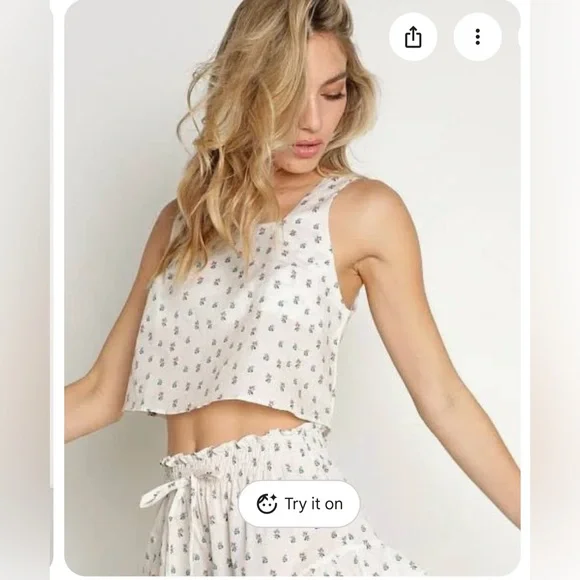 Montce Fruity Floral Crop Top and Headband, Size M, Color Ivory/Green/Pink - Picture 2 of 12